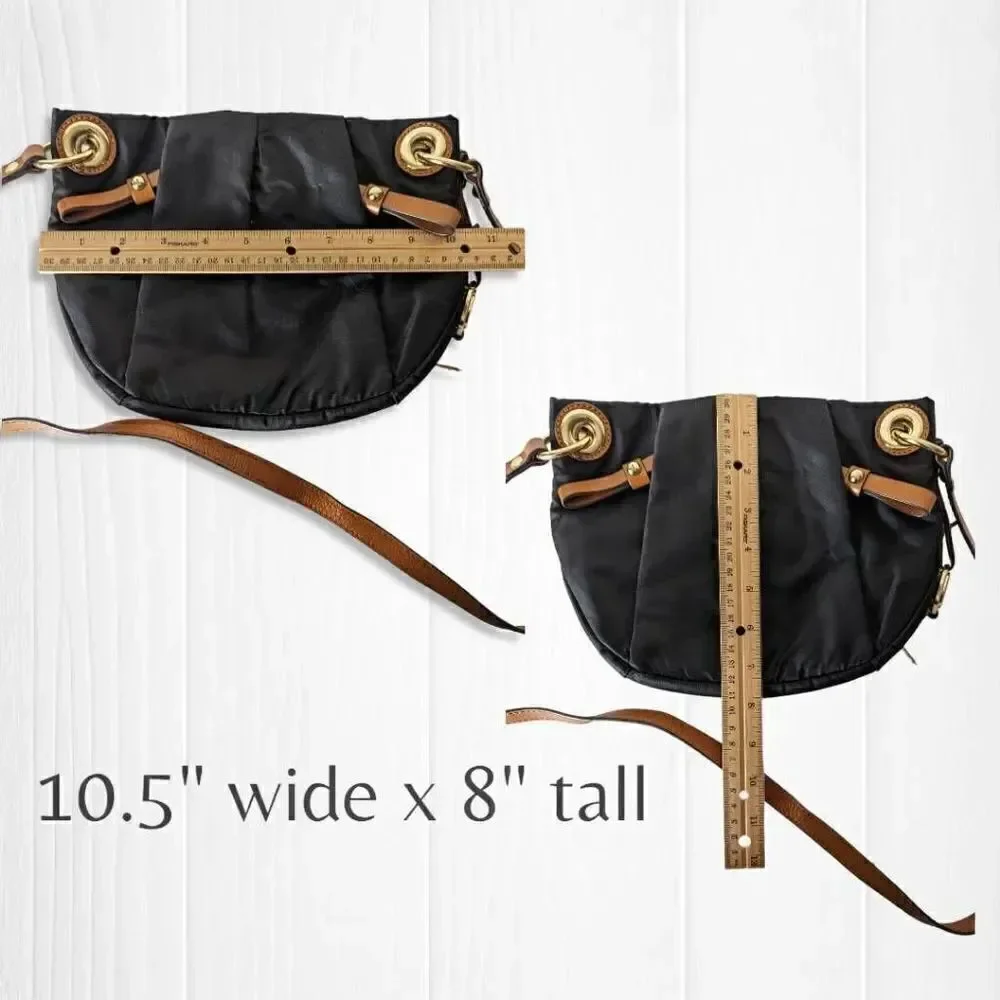 Vince Camuto Womens Sling Bag Adjustable Strap Tasseled Black and Brown